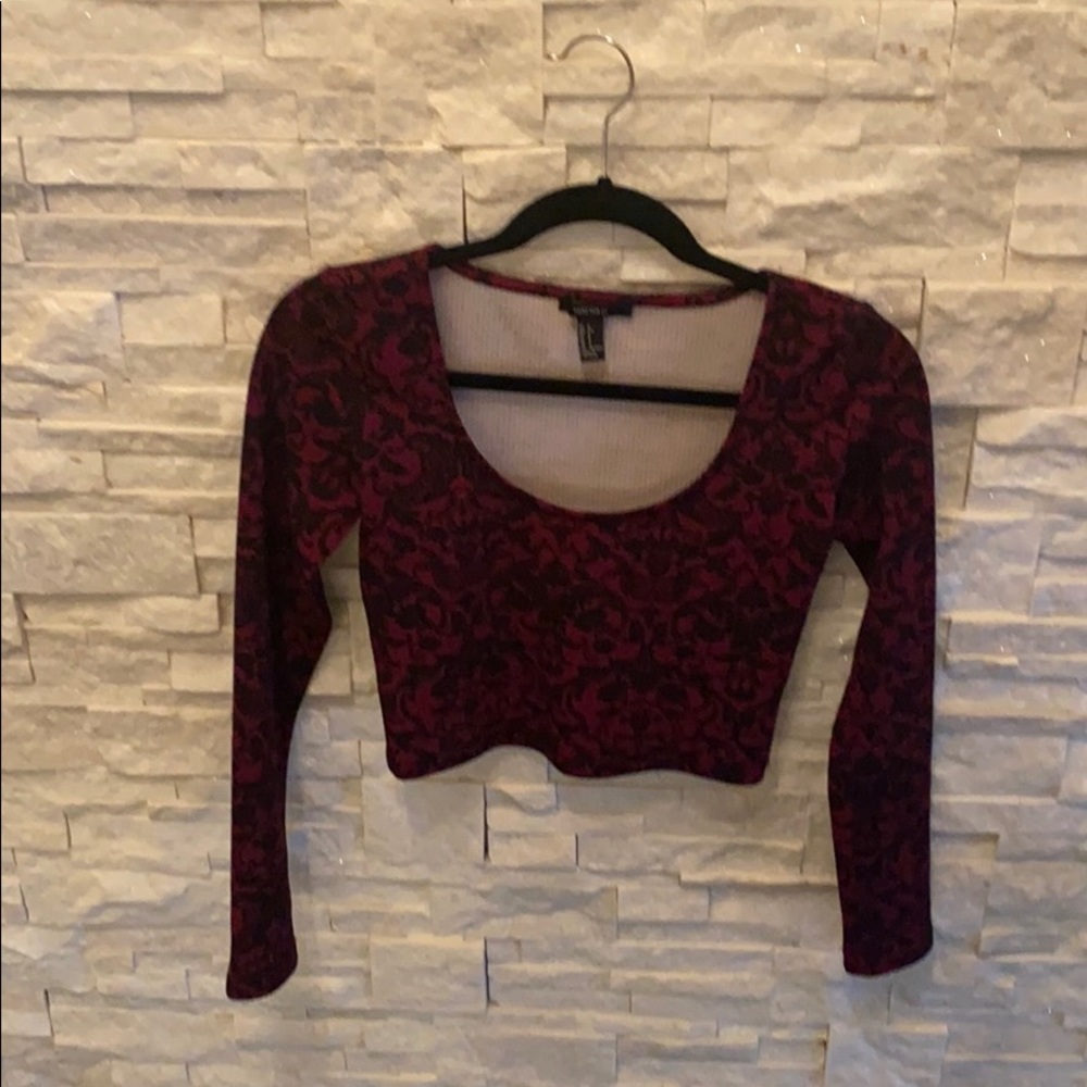Red with black floral print crop top